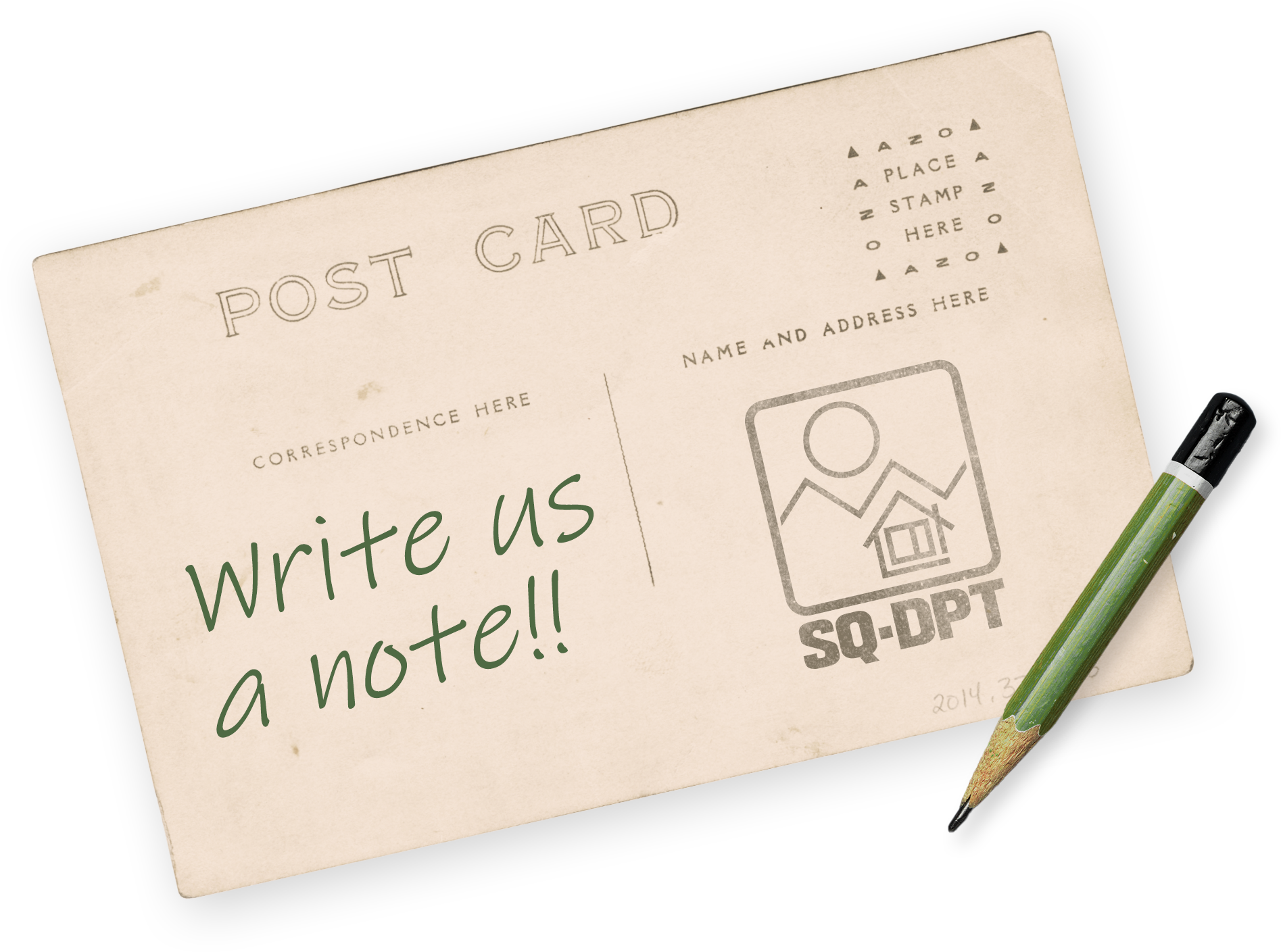 Postcard saying ‘Write us a note!’